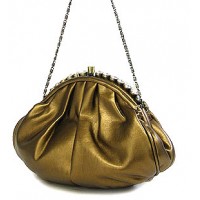 Evening Bag - 12 PCS - PU Leather w/ Glass Beads on Top - Bronze - BG-43312BZ